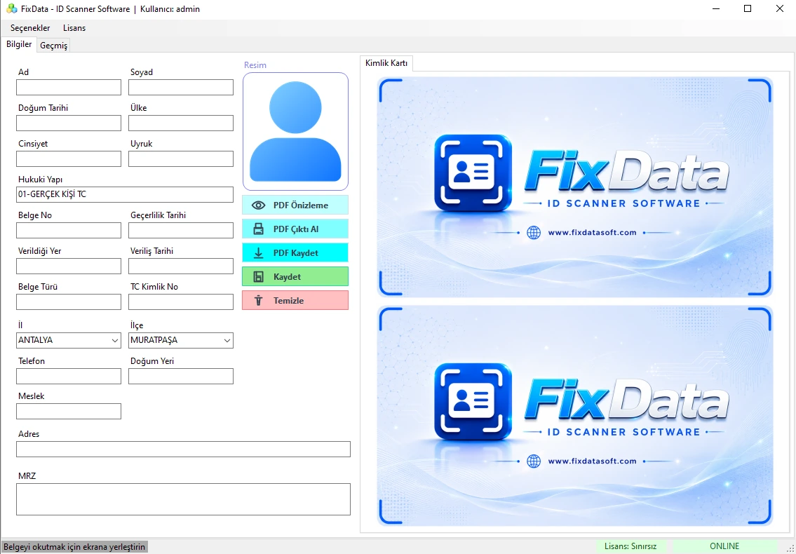 FixData ana tarama ekranı